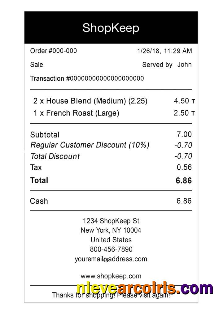 Shopkeep payment receipt